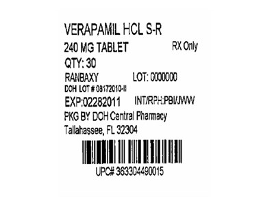 Verapamil Tablets 240mg 30s Label (Verapamil Sr 240mg (ranbaxy))